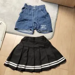 130 デニムショートパンツ 黒スカートセット