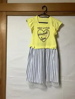 キッズ ノースリーブ ワンピース 　イエロー ストライプ