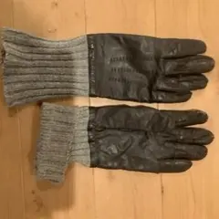 レザー ニット 手袋 ダークブラウン グレー