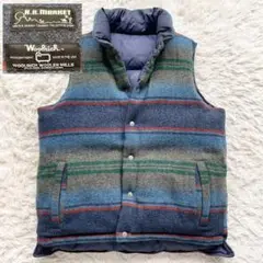 美品 Lサイズ WOOLRICH ブルーブルー別注 リバーシブル ダウンベスト
