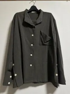 ダークグレー 長袖シャツ スタンドカラー