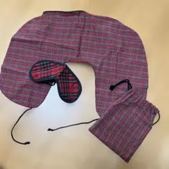 チェック柄ネックピローとアイマスクセット