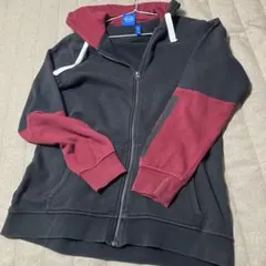 adidas フード付きパーカー XLブラック/バーガンディ