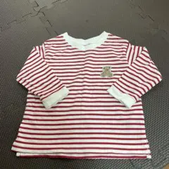 【美品】petit main 赤白ストライプ Tシャツ 80