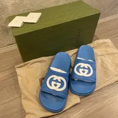 【新品未使用】GUCCI ダブル Gロゴ　青 サンダル 780296