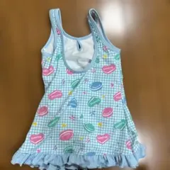 女の子用ワンピース水着 100cm 水色 ギンガムチェック