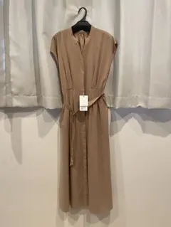 1666 タグ付き ソージュ バンドカラー シャツワンピース ベージュ F