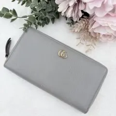 良品】GUCCI グッチ マーモント ラウンドジップ 長財布 グレー - メルカリ