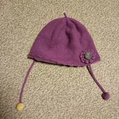 ニットプランナー☆パープルの花モチーフニット帽