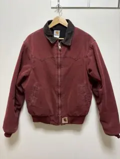 希少【carhartt】90s サンタフェジャケット バーガンディ　革ロゴ　襟白 希少【carhartt】90s サンタフェジャケット バーガンディー 革