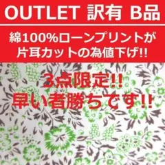 ついに最後の１個⛔＜３ｍ＞訳有⛔Ｂ品⛔アウトレット⛔綿ローンプリント＊runpo