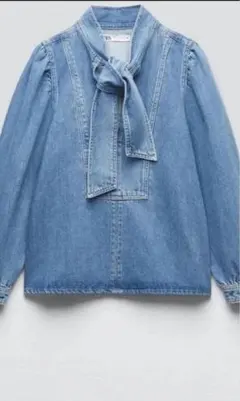 ZARA デニムリボンブラウス　XS
