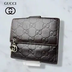 07 美品 GUCCI シマ 二つ折り財布 DB ダークブラウン n9