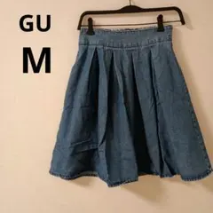 GU デニムフレアスカート M 膝丈 ウエストゴム 体型カバー カジュアル