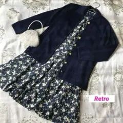 ⭐️レトロ古着　ネイビー　金ボタン　カーディガン⭐️ヴィンテージ 昭和　冬春　ニット