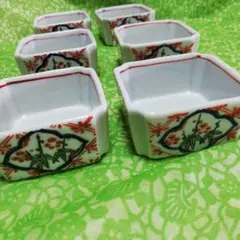 瀬戸焼 たち吉 織部 市松 中鉢揃 5枚セット 菱形 深皿 角皿 土物 取り