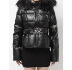 GYDA ジェイダ GDベルト付きフェイクレザーショートダウンコート