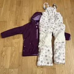 紫色スキーウェア　オーバーオールセット　キッズ