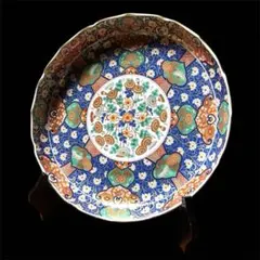 【美品】前畑陶器 庫山窯 菊金唐草 金彩 輪花皿 金襴手 金彩菊紋 大皿 盛皿