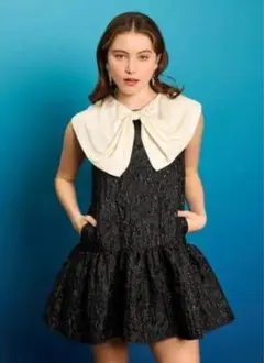 sister jane ジャガードミニ黒ノースリーブワンピース