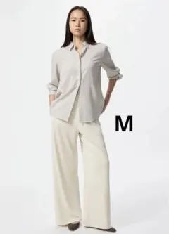 【新品】　ユニクロ　クレープジャージーストレートパンツ/丈 長め　M アイボリー