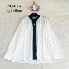 大きいサイズ13+✨ネミカbyレリアン♡バイカラーシフォンブラウスXL 白×紺のサムネイル