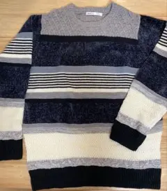 ikka イッカ　ボーダーニット　ネイビー 系　 Ｌサイズ