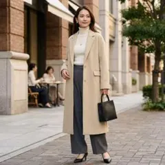 H18*スピックアンドスパン☆ロングチェスターコート☆ウール☆ベージュ☆M☆38