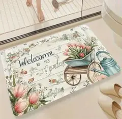 【新品未使用品】花柄マット 玄関マット　バスマット　Welcomeマット