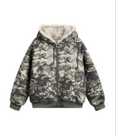 迷彩柄ファー付きジップアップジャケット