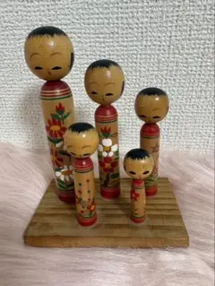 木製 こけし 5体セット 台座付き