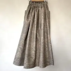 洋服柄で違和感なし切り嵌め模様の凝った大島紬リメイクロングスカート ポケット付き