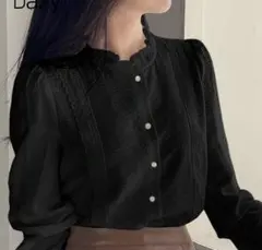 Dazyフリル襟長袖ブラウスブラック