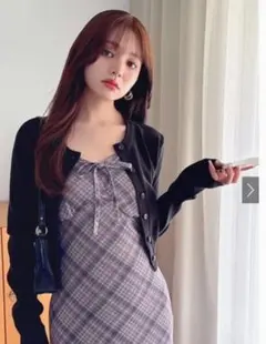 ✿GRL✿♥チェック柄 リボン キャミソールワンピース♥