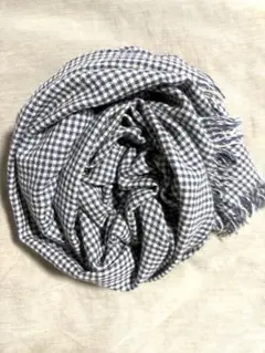 Begg&co ストール（カシミヤ,ブルー&オフホワイト,チェック柄）