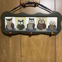 ハンドメイド フクロウデザイン 壁掛けインテリア 約40cm x 15cm