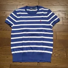 Polo Ralph Lauren POLO半袖ニット 青/白　ポニーロゴ赤