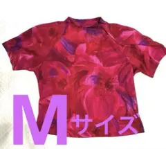 婦人トップス 半袖 ジャケットインナー　花柄　赤紫