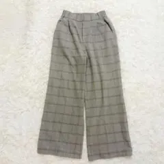 a.v.v チェック柄ワイドパンツ XS ベージュ系 ウエストゴム きれいめ