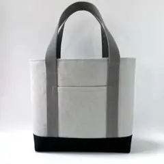 ライトグレー＆黒　帆布　ハンドメイド　トートバッグ　ファスナー付き☆