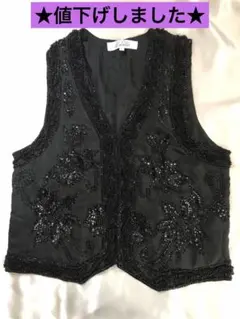 ビーズ刺繍 黒 ベスト