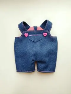 デニムサロペット 濃いめ ピンクステッチ