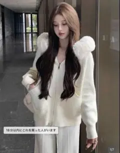 女性用 フード付き ニットセーター カーディガン ファー襟