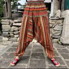 アジアン エスニック 柄　アラジン サルエルパンツ ゴム 男女兼用