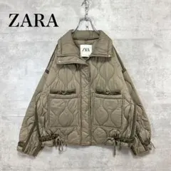 ZARA キルティング ショートパフジャケット カーキ M 中綿 ライトアウター