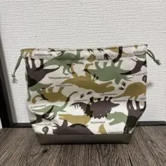 ハンドメイド 裏地付き お弁当袋 迷彩風 恐竜デザイン 大きめサイズ