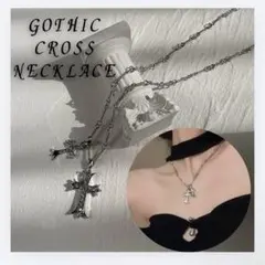 トレンド ダブルクロス ネックレス 2連 十字架 シルバー 調整可 首元 アクセ