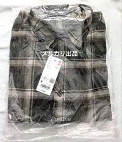 新品 メンズ ユニクロ 長袖 フランネルチェックシャツ M オリーブ グリーン