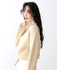 NUJOH ハーフジップリブニットプルオーバー　ニット　プルオーバー