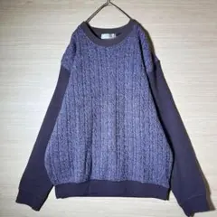 希少 バイカラー ニット XL 紫 ケーブル編み ゆるだぼ ヴィンテージ 古着